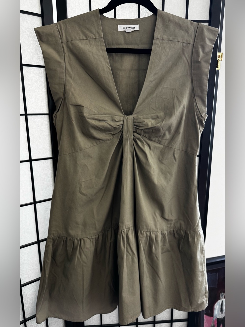 Steve Madden Olive Green V-Neck Knot Front Sleeveless Dress